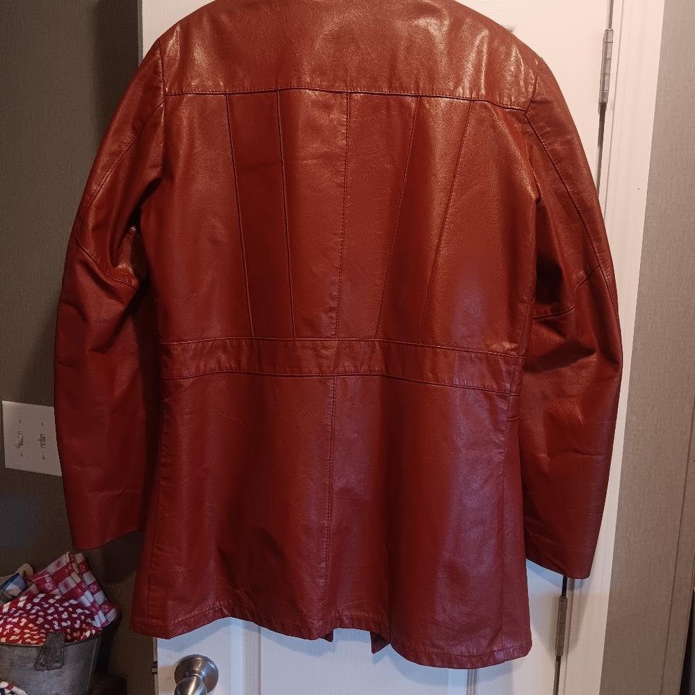 Vintage Genuine Leather faux fur lined leather coat. Boho retro Dark orange. !! - Picture 2 of 10